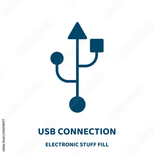 usb connection vector icon from electronic stuff fill collection. data filled flat symbol for mobile concept and web design. Black usb glyph icon. Isolated sign, logo illustration. Vector graphics.