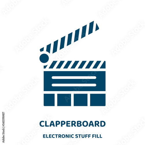 clapperboard vector icon from electronic stuff fill collection. movie filled flat symbol for mobile concept and web design. Black cinema glyph icon. Isolated sign, logo illustration. Vector graphics.