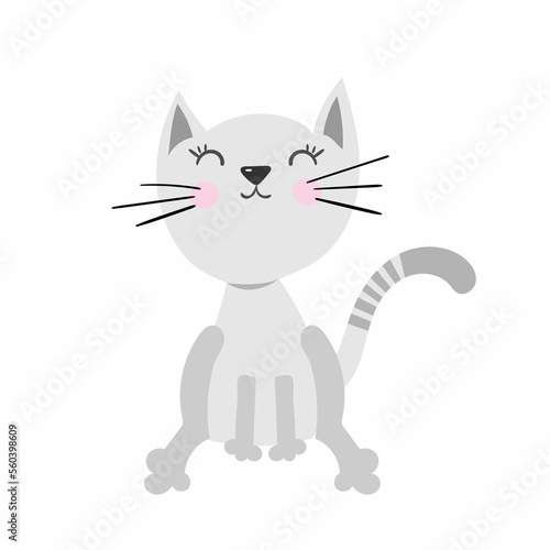 Vector illustration of a gray cat. It can be used as greeting card, poster, invitation for birthday, Valentine Day