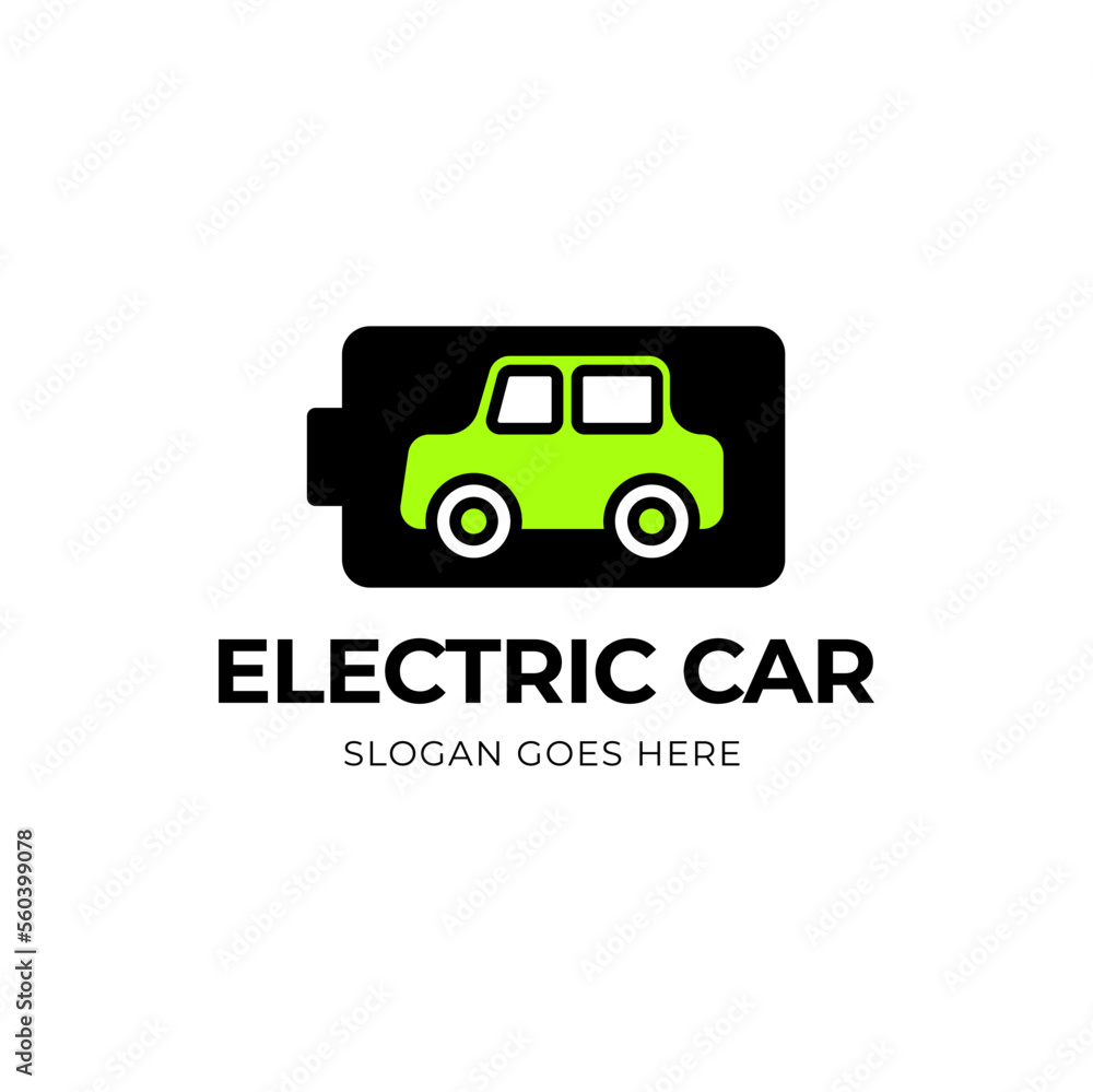 Electric car with plug icon symbol, EV car, Green hybrid vehicles charging point logotype, Eco friendly vehicle concept, Vector illustration