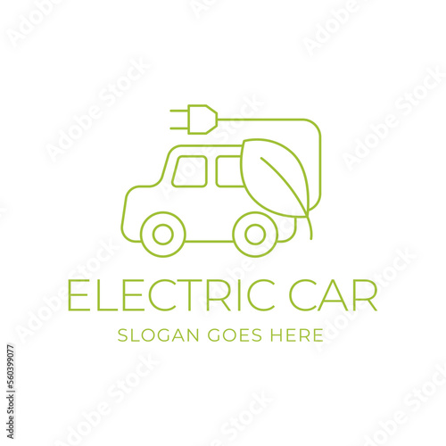 Electric car with plug icon symbol, EV car, Green hybrid vehicles charging point logotype, Eco friendly vehicle concept, Vector illustration