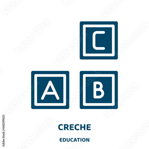 creche vector icon from education collection. kindergarten filled flat symbol for mobile concept and web design. Black babysitting glyph icon. Isolated sign, logo illustration. Vector graphics.