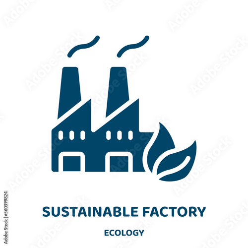 sustainable factory vector icon from ecology collection. factory filled flat symbol for mobile concept and web design. Black pollution glyph icon. Isolated sign, logo illustration. Vector graphics.