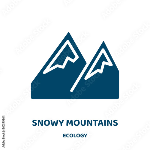 snowy mountains vector icon from ecology collection. mountain filled flat symbol for mobile concept and web design. Black tourism glyph icon. Isolated sign, logo illustration. Vector graphics.
