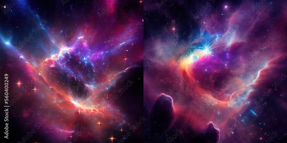 Space background with stardust and shining stars. Realistic colorful
