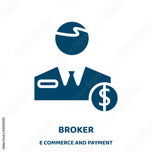 broker vector icon from e commerce and payment collection. business filled flat symbol for mobile concept and web design. Black commerce glyph icon. Isolated sign, logo illustration. Vector graphics.