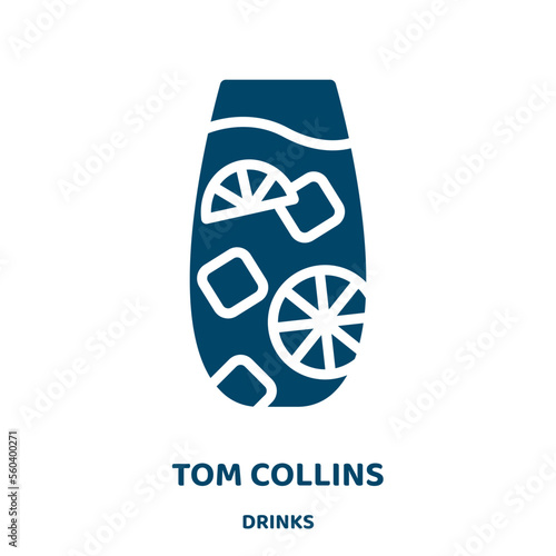 tom collins vector icon from drinks collection. ice filled flat symbol for mobile concept and web design. Black bar glyph icon. Isolated sign, logo illustration. Vector graphics.