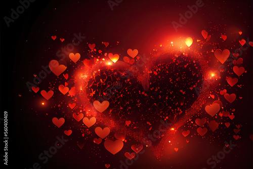 Valentine's Day Romantic background red hearts with Generative AI