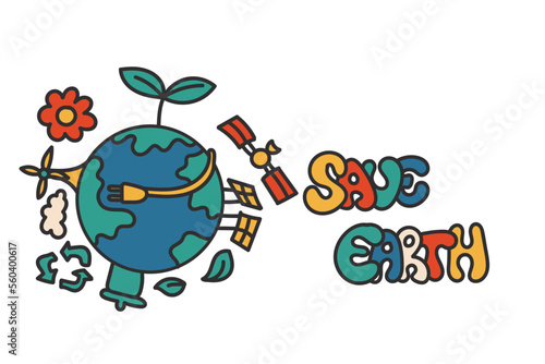 save earth poster with doodle earth design style