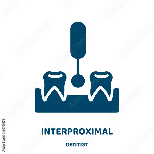 interproximal vector icon from dentist collection. dental filled flat symbol for mobile concept and web design. Black tooth glyph icon. Isolated sign, logo illustration. Vector graphics.