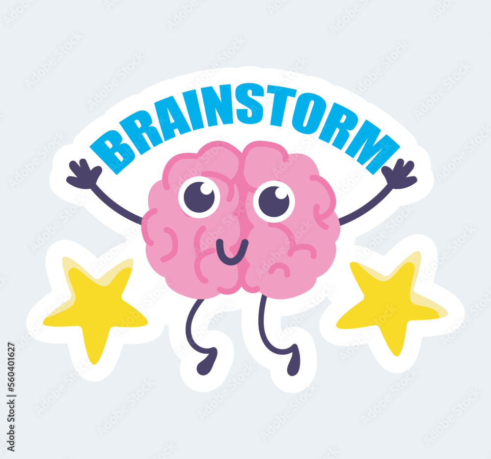 Happy brain with cute face brainstorm of creative ideas. Vector illustration in cartoon sticker design Happy brain with cute face brainstorm of creative ideas. Vector illustration in cartoon sticker design