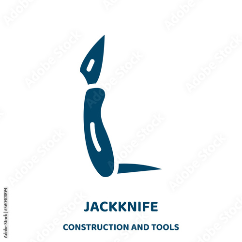 jackknife vector icon from construction and tools collection. knife filled flat symbol for mobile concept and web design. Black tent glyph icon. Isolated sign, logo illustration. Vector graphics.
