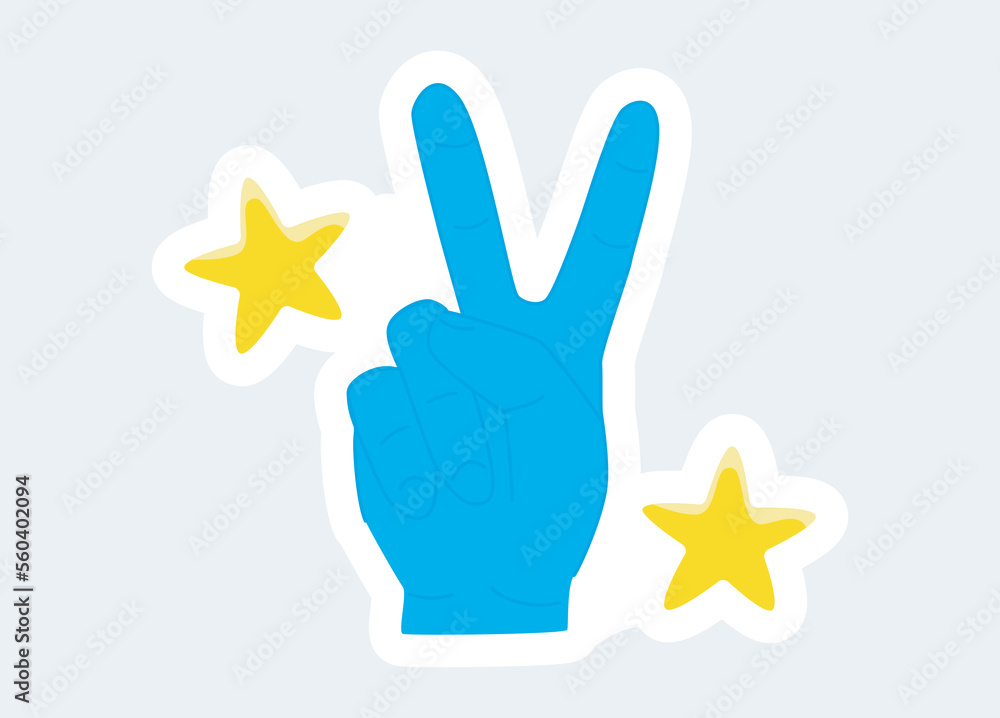 Human hand with two fingers shows victory and peace gesture. Vector illustration in cartoon sticker design Human hand with two fingers shows victory and peace gesture. Vector illustration in cartoon sticker design