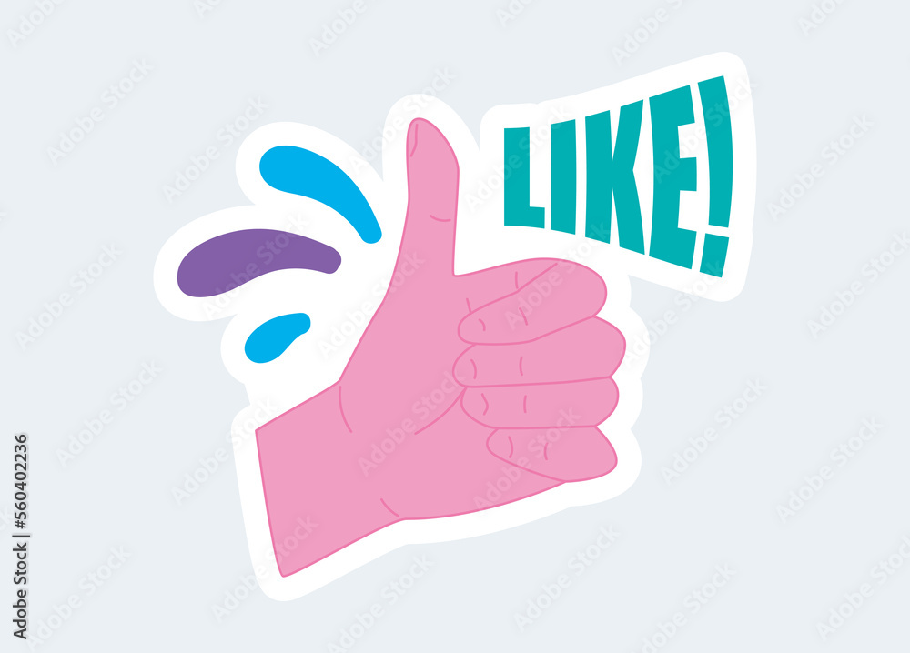 Human hand with thumb up showing like and ok gesture. Vector illustration in cartoon sticker design Human hand with thumb up showing like and ok gesture. Vector illustration in cartoon sticker design