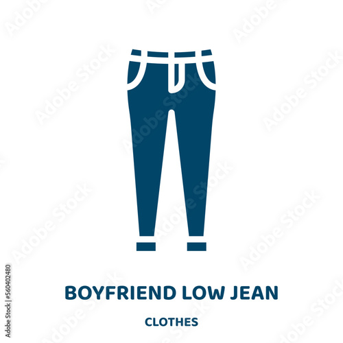 boyfriend low jean vector icon from clothes collection. vector filled flat symbol for mobile concept and web design. Black sign glyph icon. Isolated sign, logo illustration. Vector graphics.