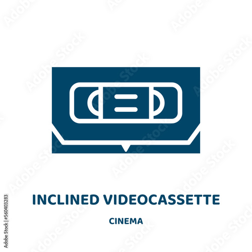 inclined videocassette vector icon from cinema collection. vector filled flat symbol for mobile concept and web design. Black sign glyph icon. Isolated sign, logo illustration. Vector graphics.