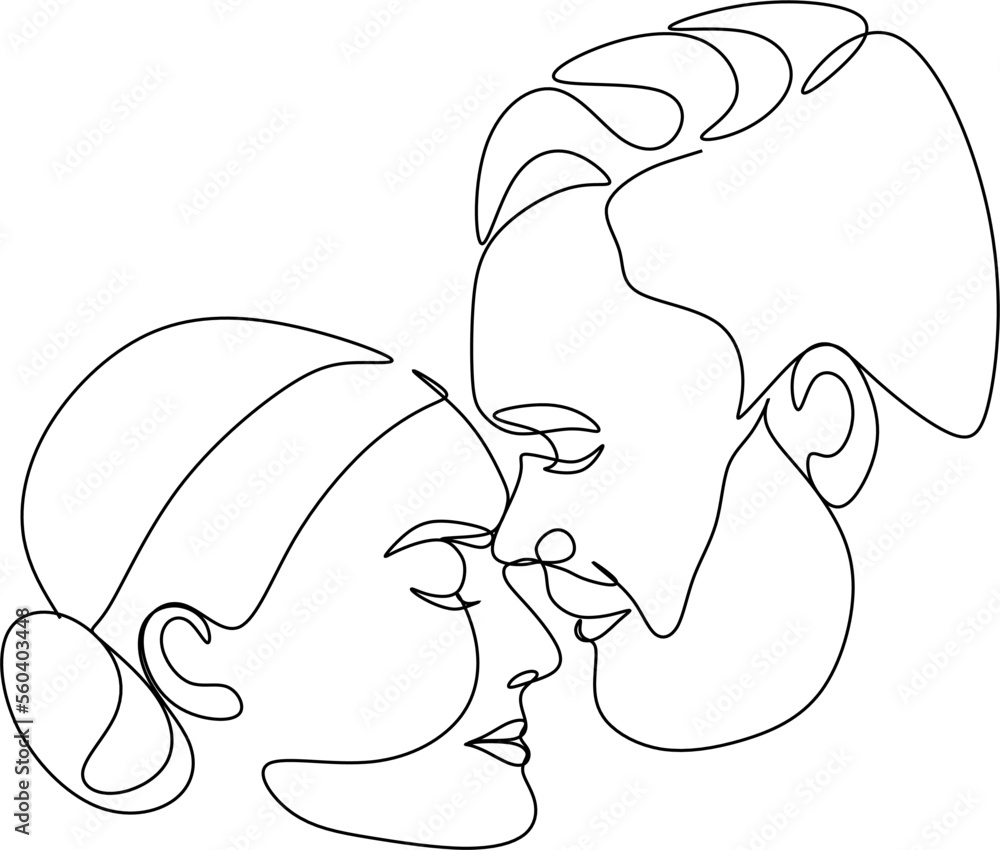 One continuous one line drawing of a woman and a man. Embrace of a young couple, lovers, woman and man. Romantic. Valentine's Day, postcards, valentines, tattoos One continuous one line drawing of a woman and a man. Embrace of a young couple, lovers, woman and man. Romantic. Valentine's Day, postcards, valentines, tattoos