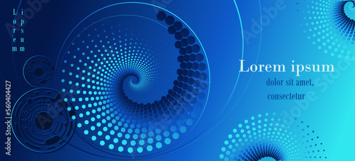 Abstract blue background with gradient, spiral, tech shape, circle and place for text. Design template wallpaper, banner, print, flyer, card, cover. vector image 