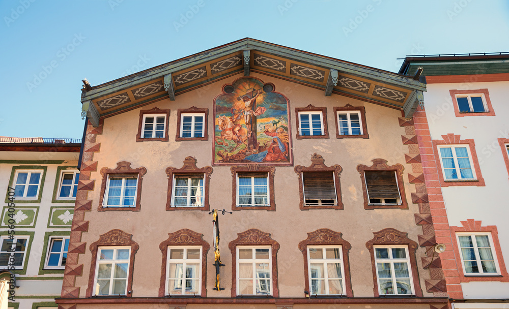 historic house front with mural painting, old town Bad Tolz