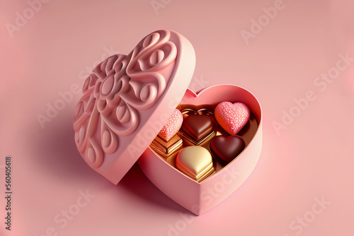 Valentines day. Heart shaped box of chocolates. Generative AI.