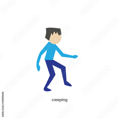 Side view of a cute cartoon man creeping on white background.