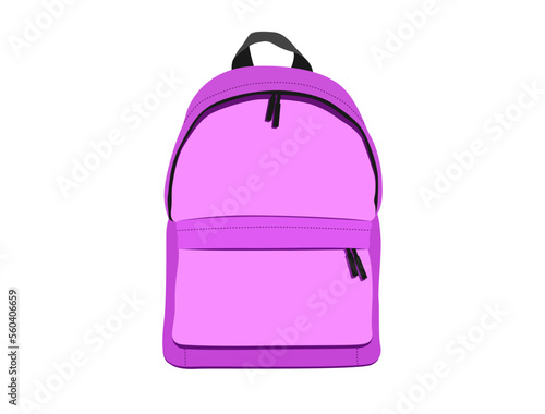 Vector purple backpack isolated on white background. Flat pink women bag illustration. School handbag silhouette. Student bag sign