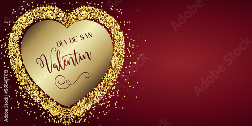 tarjeta o pancarta en un feliz día de san valentín en borgoña en un corazón de color dorado sobre un fondo degradado de borgoña con brillo de color dorado