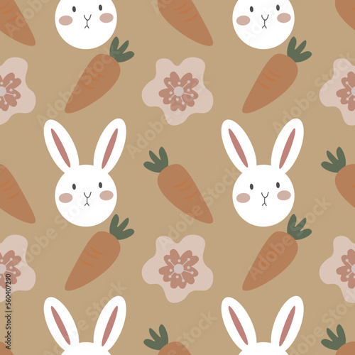 Carrot and rabbit vector ilustration seamless patern.Great for textile,fabric,wrapping paper,and any print.Vintages style.