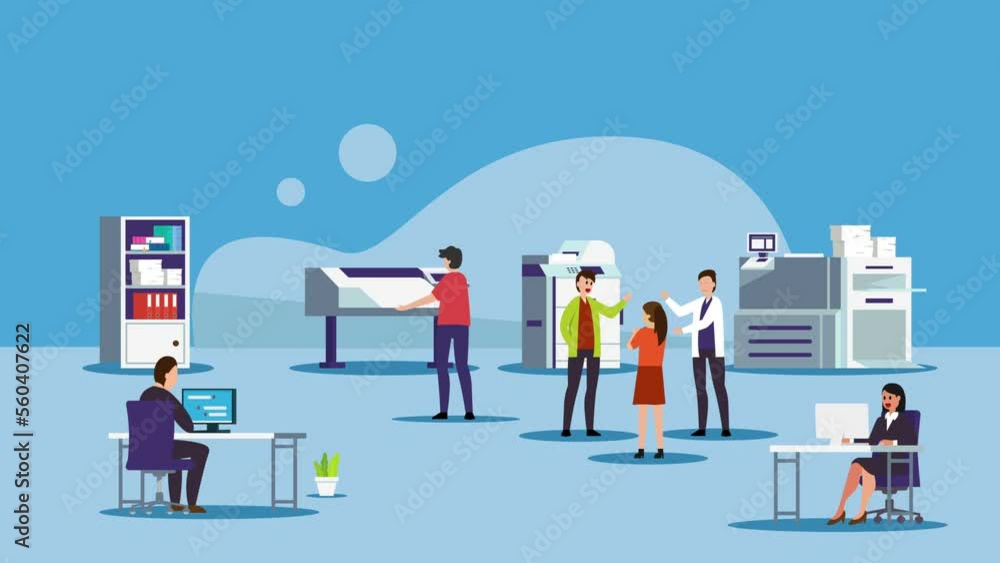 People working at Printing house 2d animation cartoon in 4k People working at Printing house 2d animation cartoon in 4k