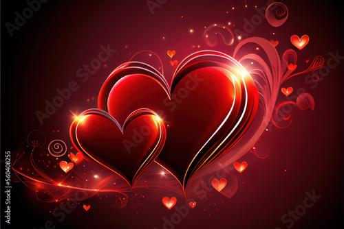 Red hearts Valentine s Day Romantic background with Generative AI