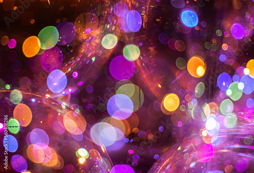 Colorful, disco bokeh with copy space.