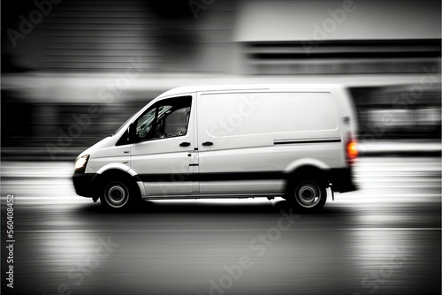 Blur white van panning and move, ai generated