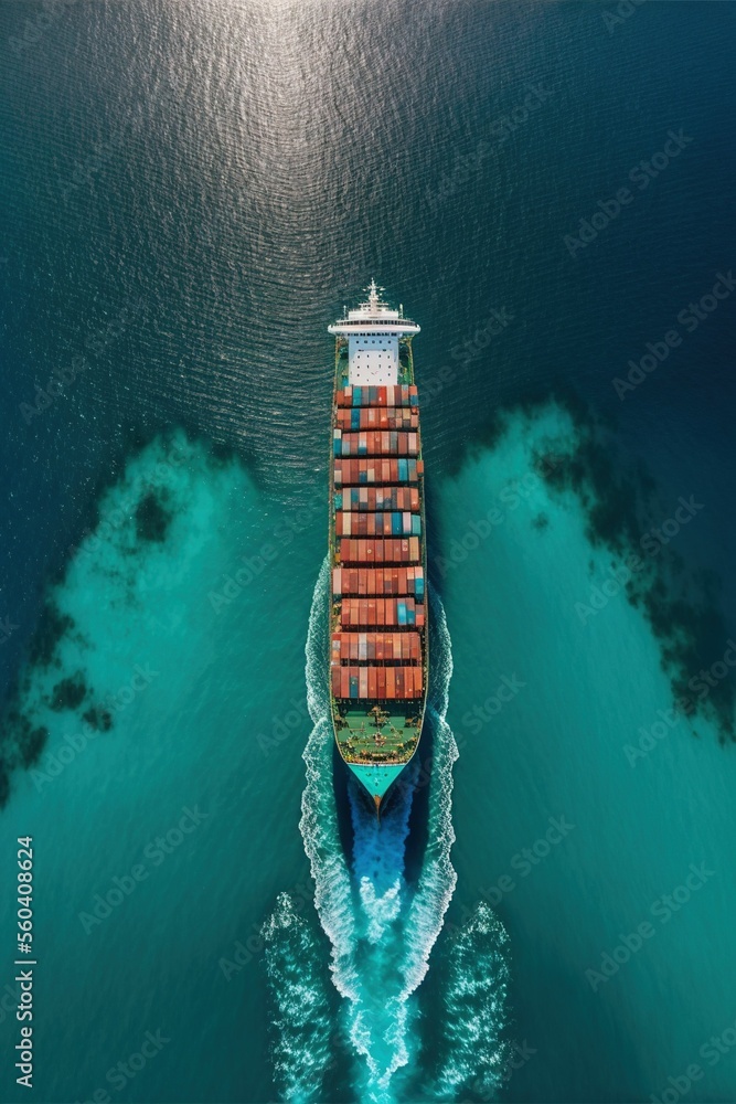 container ship float on the tropical sea, ai generated