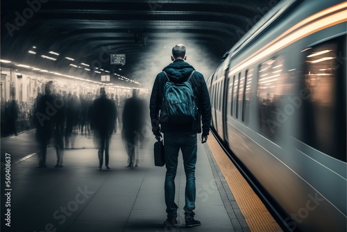 Long exposure of lonely man at subway station, ai generated © dasom