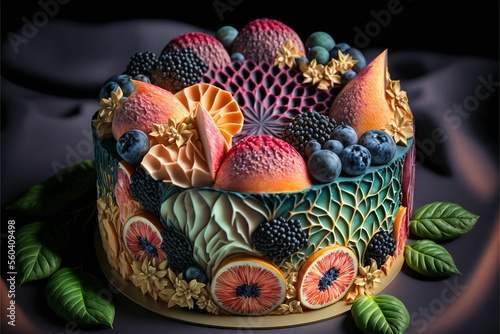Delicious fruity cake for birthdays or other events, made with Generative AI