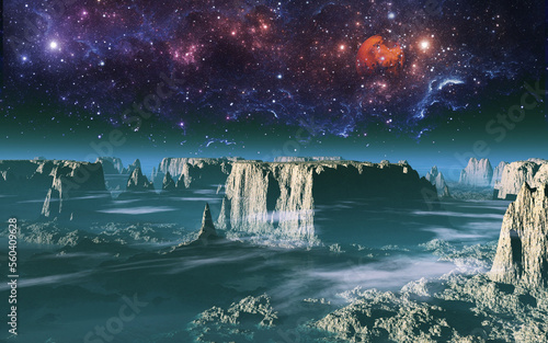 惑星から見る宇宙　輝く星々　3DCG