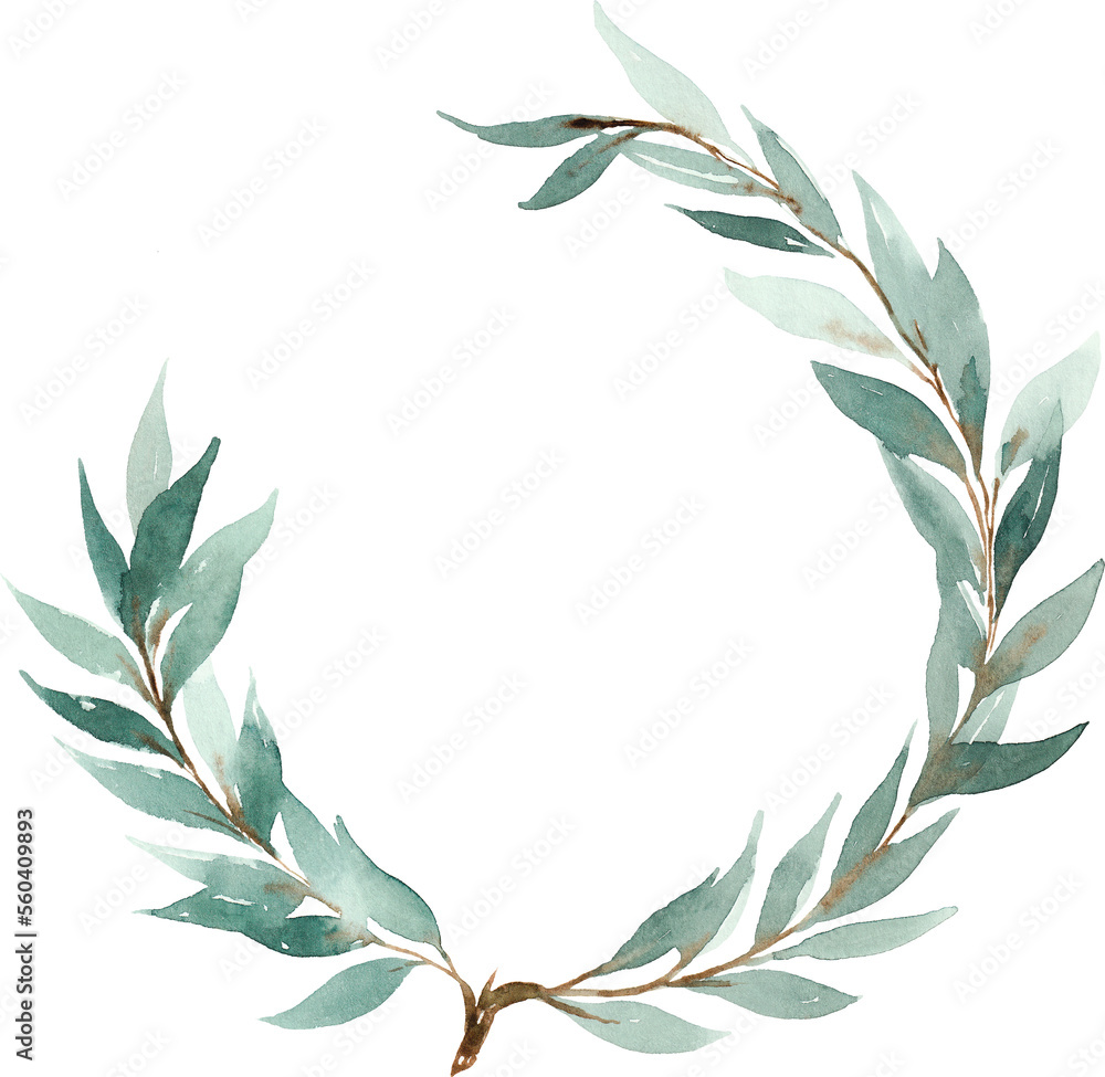 Watercolor Greenery Laurel Wreath Instant Download Illustration