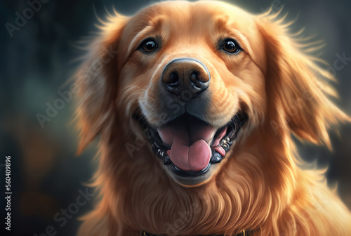 Golden retriever dog having a big smile  AI Generate