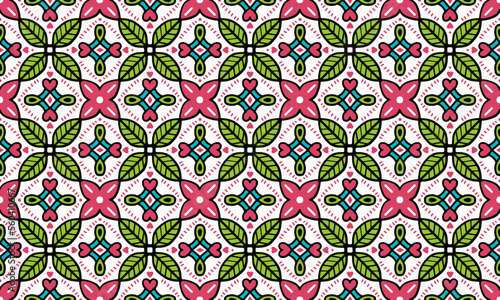 Abstract cute color flower leaf Motif geometric tribal ethnic ikat folklore  oriental native pattern traditional design for background,carpet,wallpaper,clothing,fabric,wrapping,print,stripe vector