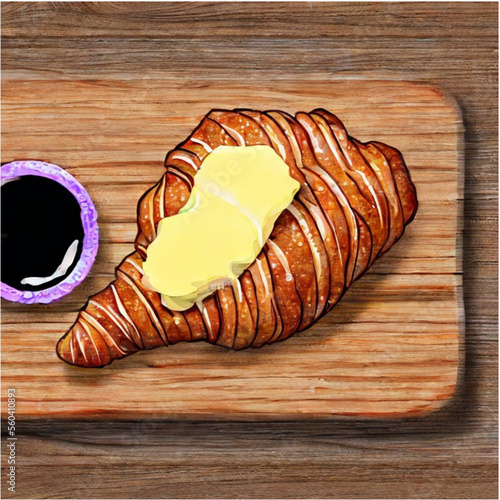 Französischer Frühstück mit Croissants, Butter und Marmelade