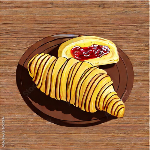 Französischer Frühstück mit Croissants, Butter und Marmelade