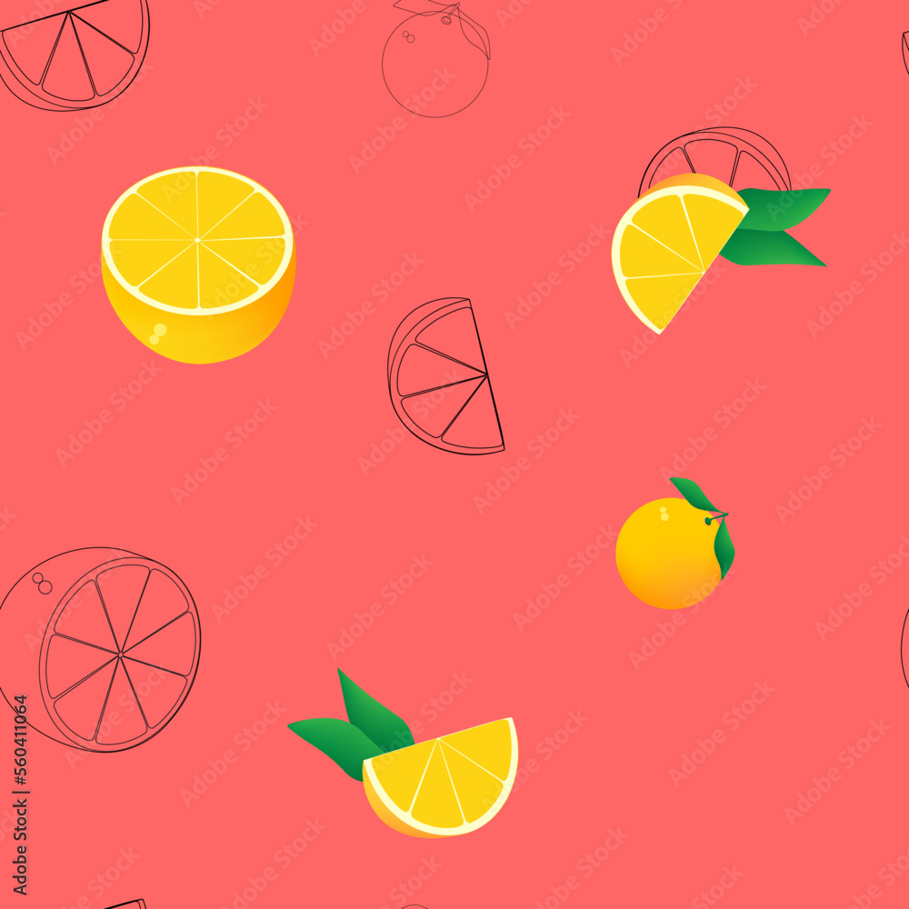 Citrus pattern of orange on a pink background.