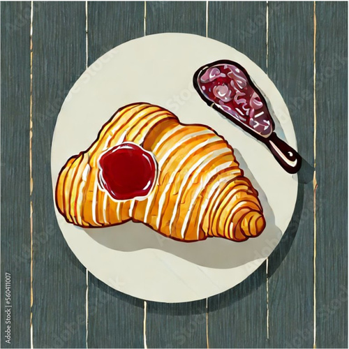 Französischer Frühstück mit Croissants, Butter und Marmelade