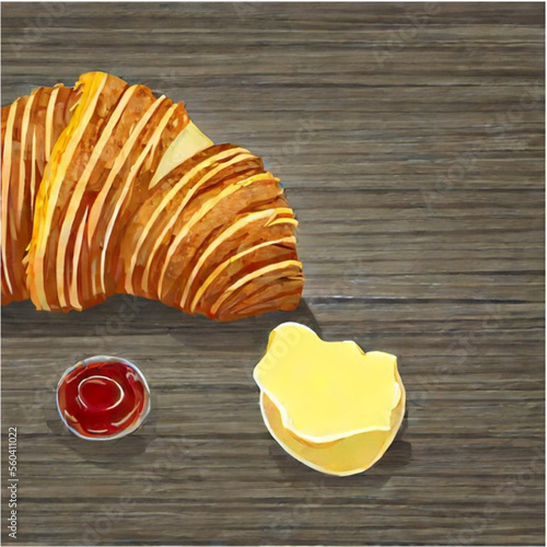 Französischer Frühstück mit Croissants, Butter und Marmelade
