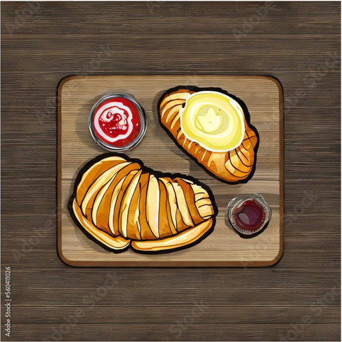 Französischer Frühstück mit Croissants, Butter und Marmelade