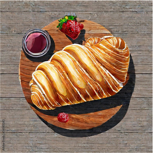 Französischer Frühstück mit Croissants, Butter und Marmelade