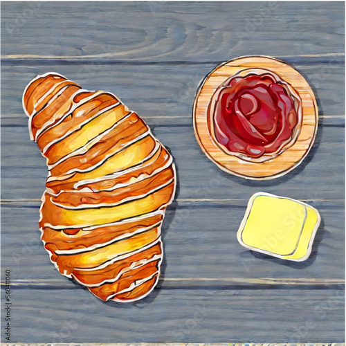 Französischer Frühstück mit Croissants, Butter und Marmelade