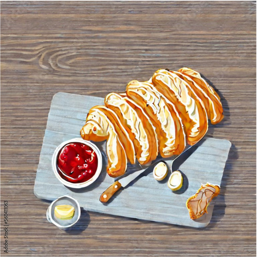 Französischer Frühstück mit Croissants, Butter und Marmelade