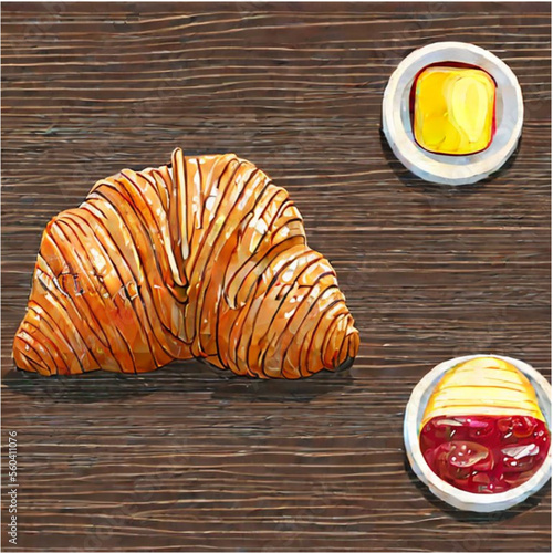Französischer Frühstück mit Croissants, Butter und Marmelade