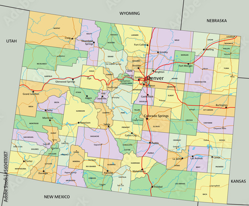 Colorado - Highly detailed editable political map with labeling.